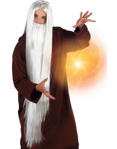 Vit Lång Trollkarlsperuk med Skägg