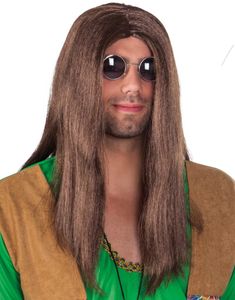 Lång Mörk Brun Hippieperuk