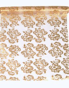 GULDFÄRGAD Organzalöpare med Damaskmönster 36 cm x 9 meter