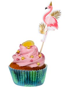 12 stk Tårtdekorationer med Guldmotiv - Flamingo Gold