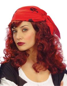 Piratperuk med Huvudscarf och Lockar - Röd