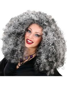 Lockig Peruk med Svarta och Vita Slingor