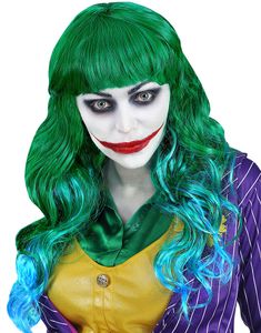 Grön Joker Inspirerad Peruk med Lockar och Blå Ränder