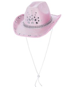 Rosa Cowgirl Hatt med Blanke Stener og Snor