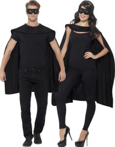 Svart Superhjälte Kit med Kappa och Ögonmask