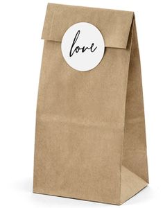 6 stk Bruna Presentpåsar och Love-Klistermärken