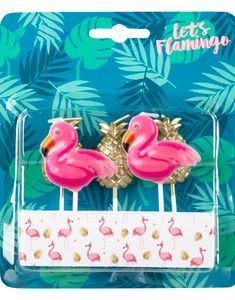5 stk Flamingo och Ananas Tårtljus - Flamingo Gold