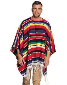 Färgglad Mexikanar Poncho med Fransar