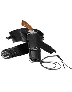 Autentiskt Svart Skinnimiterat Bälte med Pistolhölster