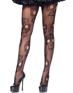 Day of the Dead Svart Nätstrumpbyxa