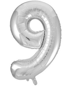 Talet 9 - Silverfärgad JUMBO Folieballong 86 cm