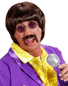 Brun Beatles Inspirerad Peruk med Mustasch och Glasögon 