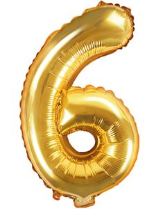 Talet 6 - Guldfärgad 35 cm Folieballong