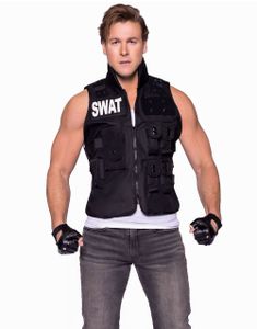Svart SWAT-väst och handskar - Herrkostym Onesize