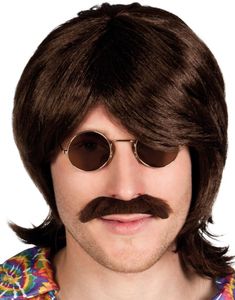 Mörk Brun Hippieperuk med Lösmustasch