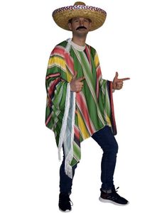 Gul Rød & Grønn Meksikaner Poncho