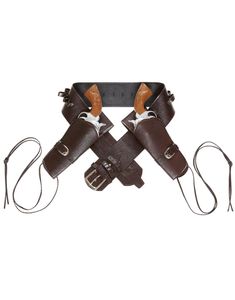 Brun Autentiskt Skinnimiterat Bälte med Två Pistolhölster