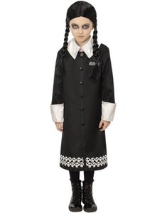 Wednesday - Lisensiert Addams Family Kostyme med Parykk til Barn