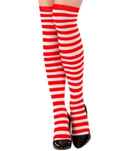 Randiga Röda och Vita Stickade Strumpor