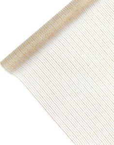 VIT Organzalöpare med Guldfärgad Randig Design 48 cm x 9 meter