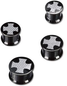 Svart Piercing Plugg med Riddarkors