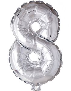 Talet 8 - Silverfärgad 35 cm Folieballong
