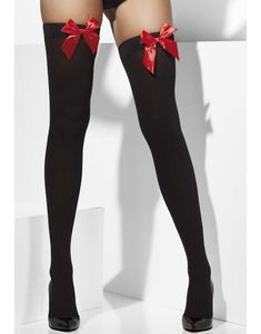 Strumpor med röd rosett - Svart