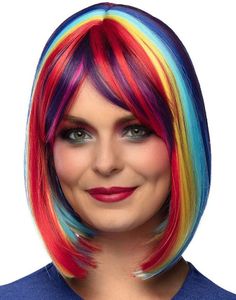 Regnbuefarget Parykk med Lang Bob