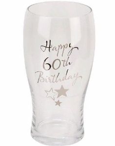 60-års Feiring - Glass Krus / Pint med Gravert Tekst og Stjerner
