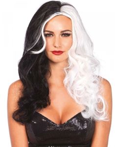 Svart och Vit Cruellla de Ville-inspirerad Peruk