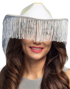 Cowboyhatt med Frynser – Holografisk Hvit