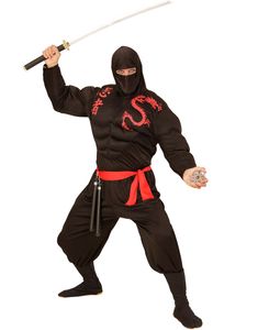 Svart Ninjakostym med Muskeldräkt