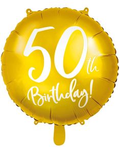 50th Birthday - Rund Guldfärgad Folieballong 45 cm