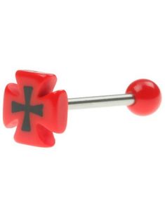 Tungpiercing med Röd Riddarkorskula