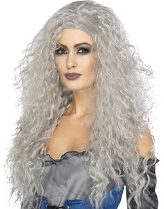 Lång och Fyllig Grå Peruk med Vågor