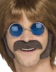 70-Tals Brun Lösmustasch och Skinnskägg