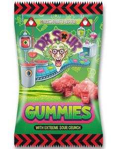 Dr. Sour Gummies Strawberry - Sure Vingummibiter med Jordbærsmak 200 gram