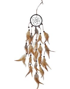 Svart Drömfångare med Bruna Pärlor och Fjädrar