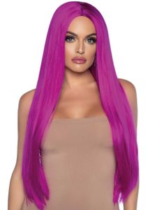 Lilla Lang Parykk med Slett Hår og Midtskille