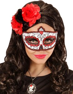 Röd Day of the Dead Ögonmask med Glitter