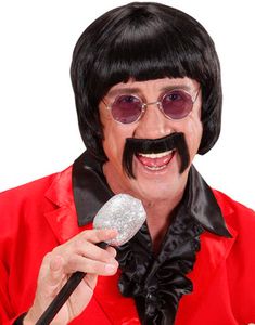 Svart Beatles Inspirerad Peruk med Mustasch och Glasögon