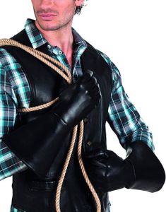 Svarta Långa Skinnimiterade Handskar