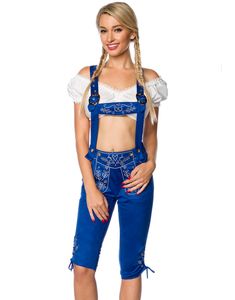 Lång Royal Blå Lederhosen för Dam med Fickor och Broderi