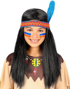 Svart Indian Peruk till Barn med Pannband