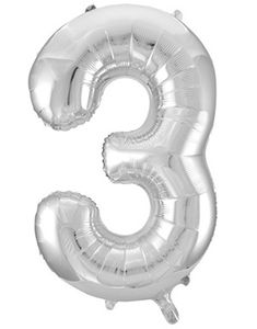Talet 3 - Silverfärgad JUMBO Folieballong 86 cm