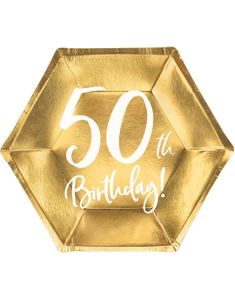 6 st Guldfärgade Hexagonala 50-års tallrikar 20 cm