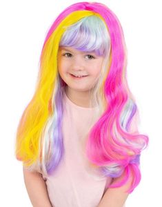 Enhjørning Pastell Regnbue Lang Parykk til Barn