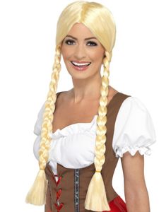 Blond Oktoberfest Peruk med Långa Flätor