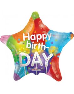Happy Birthday - Stjärnformad Folieballong med Motiv av Ballonger 46 cm