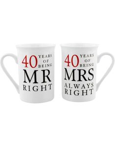 Mr. and Mrs. Right - 2 stk 40 års Jubilæumskrus med Tekst